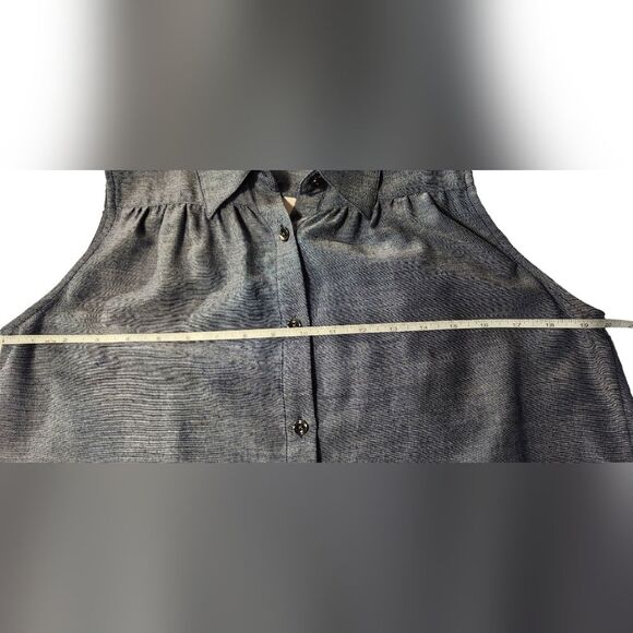 Cabi Top Tunic Blue Chambray Drape Open Back Hi Low Blouse Flowy Button‎ 387 S - Picture 10 of 13